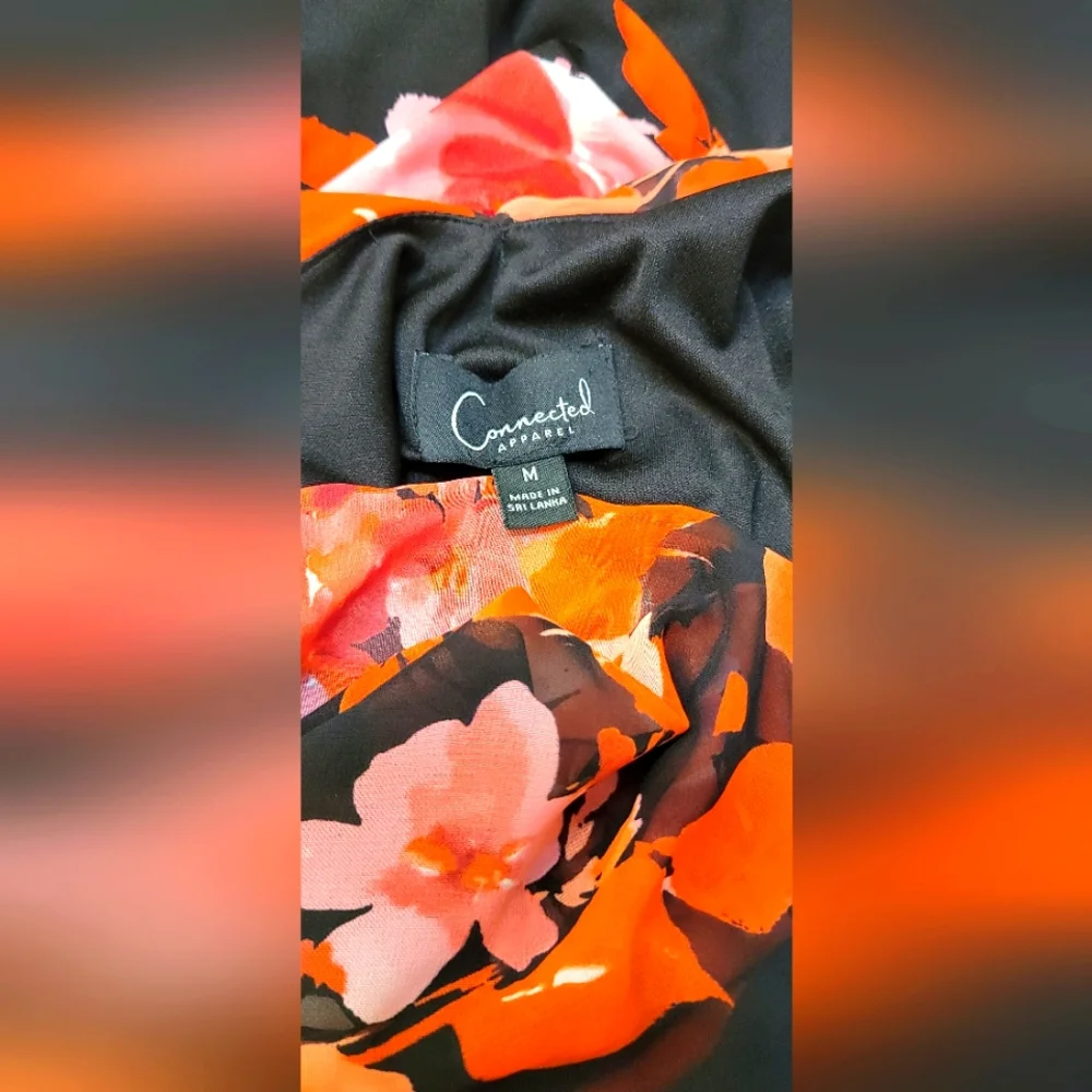 Connected Apparel Floral  Sheer Overlay Ruched A-line Midi Dress